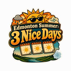 Edmonton summer sticker from YEG with a sun in sunglasses and three sunny calendar days