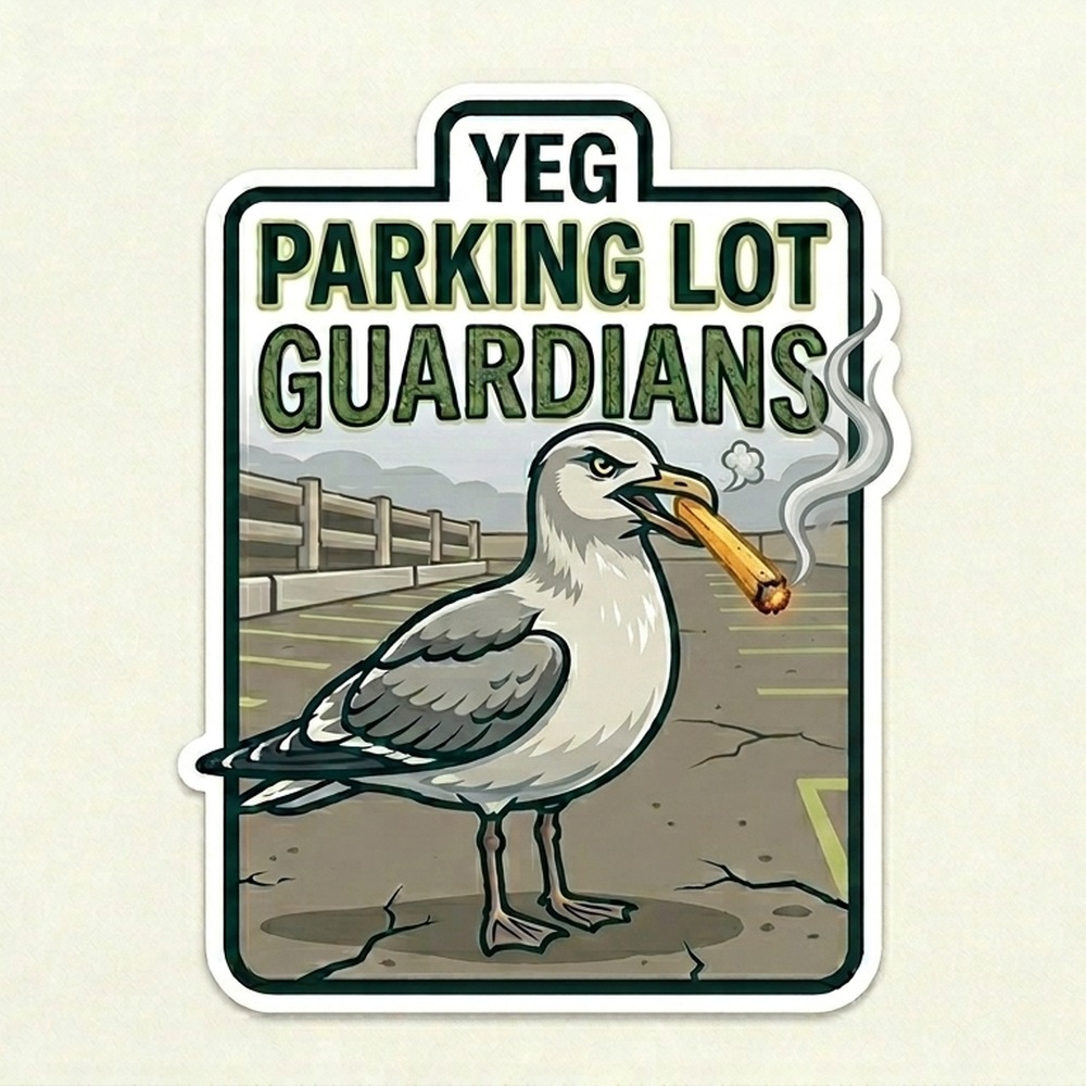 Edmonton parking lot sticker featuring a seagull, YEG Parking Lot Guardian