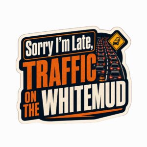 Edmonton traffic sticker from YEG showing bumper to bumper cars stuck on the Whitemud